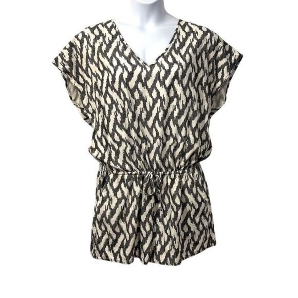 J.Crew Womens Boho‎ Abstract Ikat Print Short Sleeve Romper XL Resort Casual